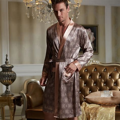 Xifenni Robes Men Softness Satin Silk Sleepwear Male Geomtric Pattern ...