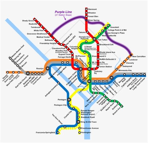 Integration Of Purple Line Into Wmata Metrorail Map - Washington Dc Metro Map - 1000x878 PNG ...