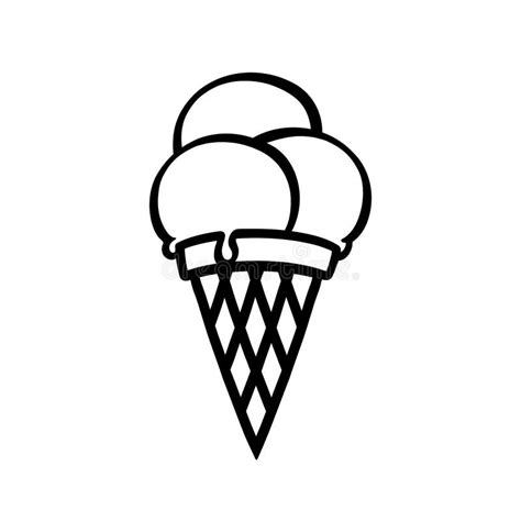 Ice Cream Cone Outline Illustration on White Background Stock Illustration - Illustration of ...