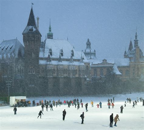 Vajdahunyad Castle in Winter Budapest City Park Heros Square | Vajdahunyad Castle