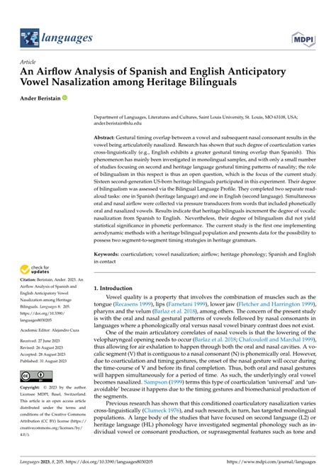 (PDF) An Airflow Analysis of Spanish and English Anticipatory Vowel Nasalization among Heritage ...