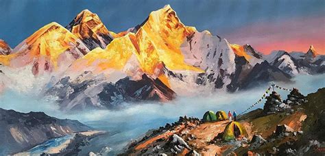 Mount Everest-Nepal-Himalayan-Hand painting 3D Sunrise View | Etsy