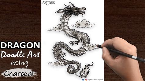 Dragon Doodle Art | How to draw Dragon using Charcoal Powder | Dragon Drawing - ART Tube - YouTube