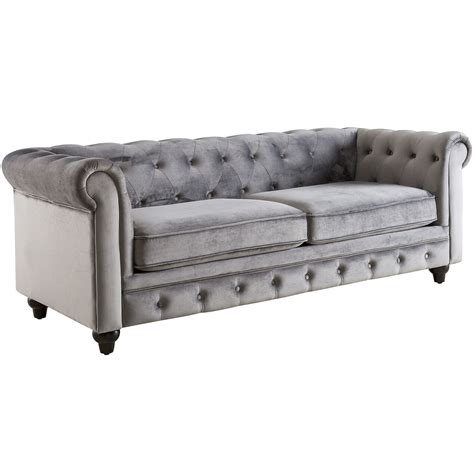 Chesterfield Velvet Tufted Sofa, Grey | At Home