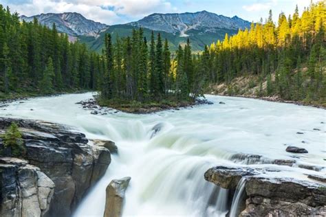 Sunwapta Falls is a waterfall of the Sunwapta River located in Jasper National Park, Canada ...