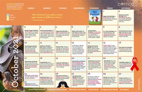 Children’s Activity Calendar: October 2021 - Demco's Ideas and Inspiration