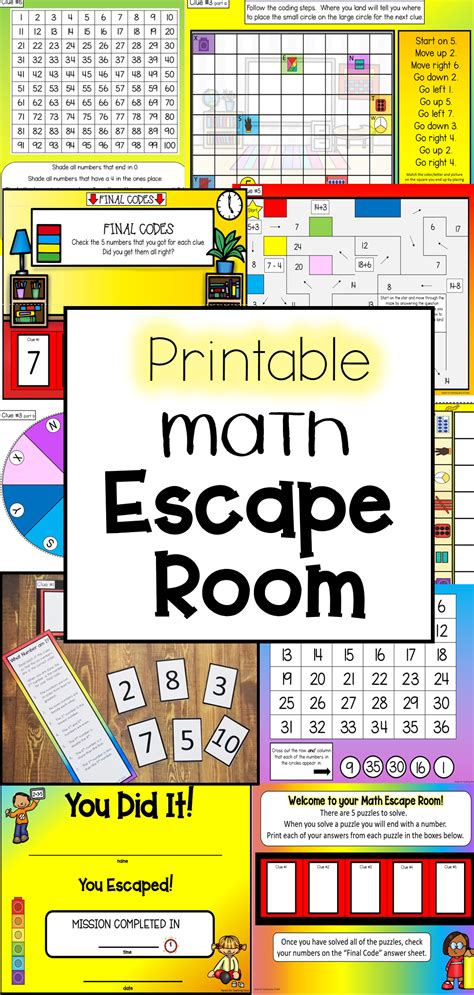 Printable Math Games - Escape Room | Escritura