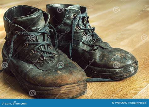 Old Worn-out Workman`s Shoes. Shoes that Require Repair or Replacement Stock Photo - Image of ...