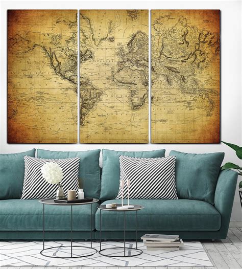 Antique Map of Old World Large World Map Canvas World Map | Etsy