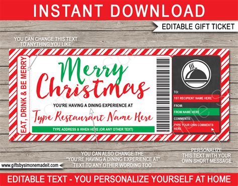 Christmas Dinner Gift Certificate template | Printable Restaurant Voucher