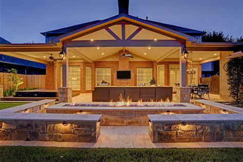 Gable, truss, firepit, outdoor living, sitting wall, outdoor fireplace, patio cover, attached ...