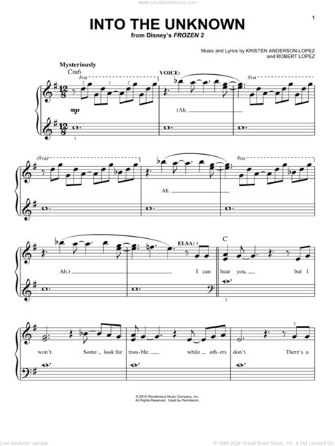 Into The Unknown (from Disney's Frozen 2) sheet music (easy) for piano solo