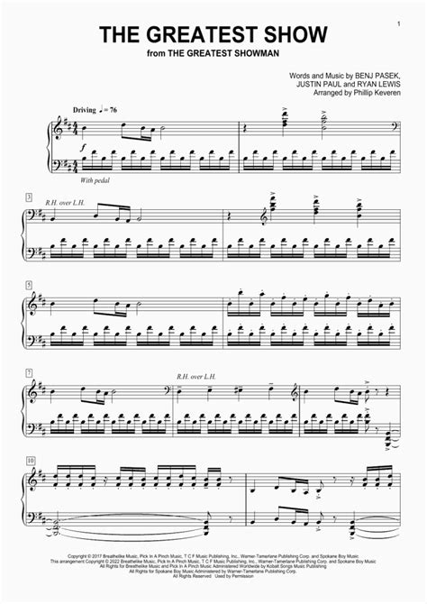 The Greatest Show Piano Sheet Music | OnlinePianist