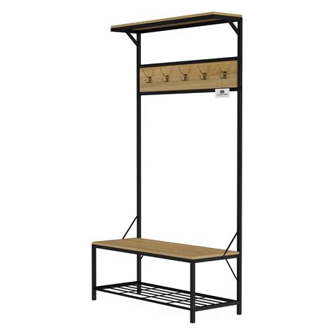 Lavish Home Metal Entryway Bench Hall Tree with Seat, Coat Hooks and Shoe Storage-Rustic ...