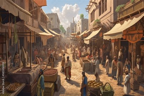 ancient egypt street market landscape illustration, ai generated Stock ...