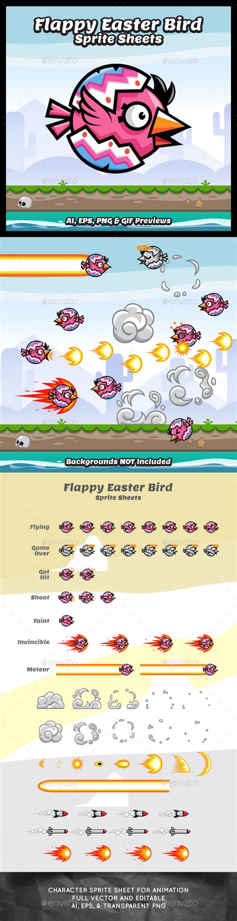 Flappy Easter Egg Bird Sprite Sheets Game Characte by bevouliin | GraphicRiver