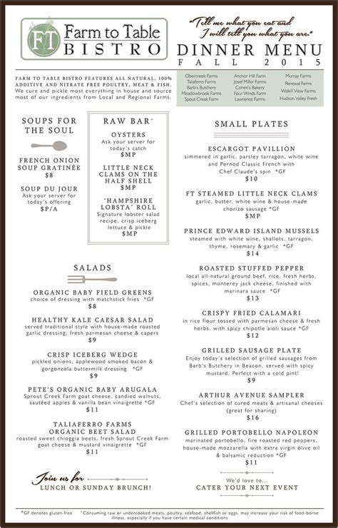 Table Farmhouse Bakery Menu