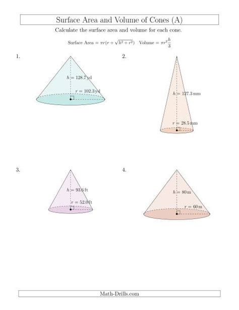 Volume and Surface Area of Cones (Large Input Values) (A)