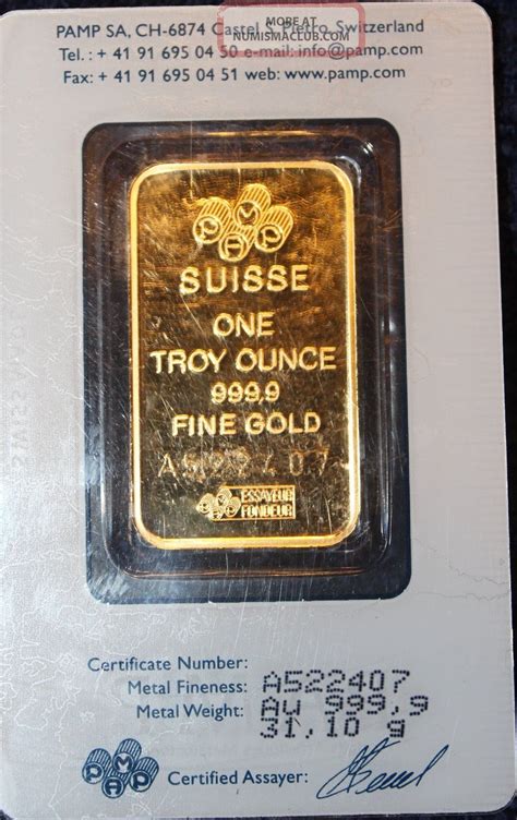 1 Troy Oz - 24 Karat Gold Bar - Pamp Suisse Fortuna