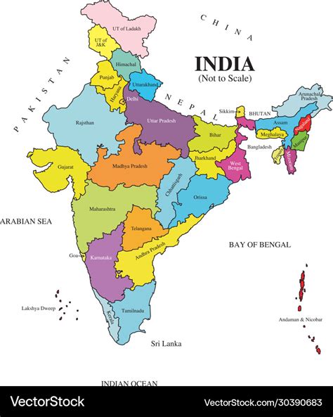 India map with states latest not to scale Vector Image