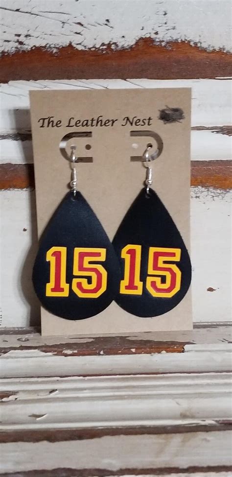 Leather Earrings Leather Jewelry Kansas City Chiefs | Etsy