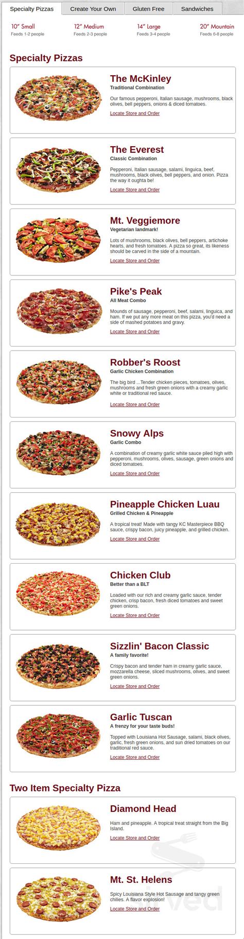 Menu for Mountain Mike's Pizza in Marysville, California