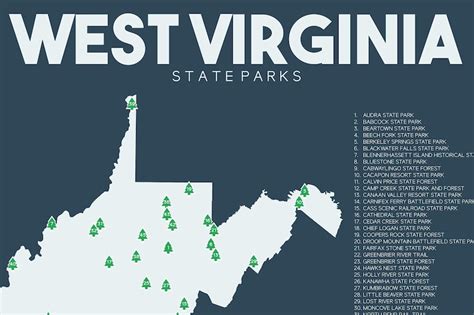 West Virginia State Parks Map Printable 16x20 - Etsy