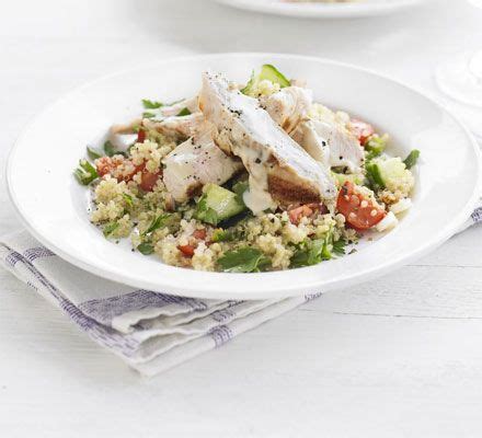 Griddled chicken with quinoa Greek salad | Fodmap recipes, Bbc good food recipes, Quinoa tabbouleh
