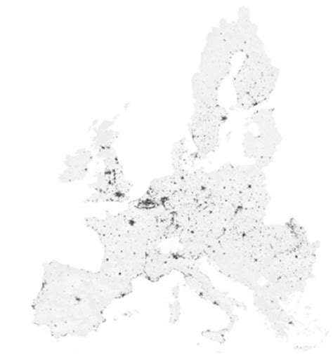 1 Urbanization in Europe; in black are all the urban areas according to ...