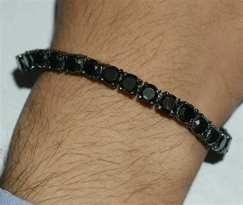 10 ct Black Round Diamond Men's Tennis Bracelet 14K black Gold Over ...