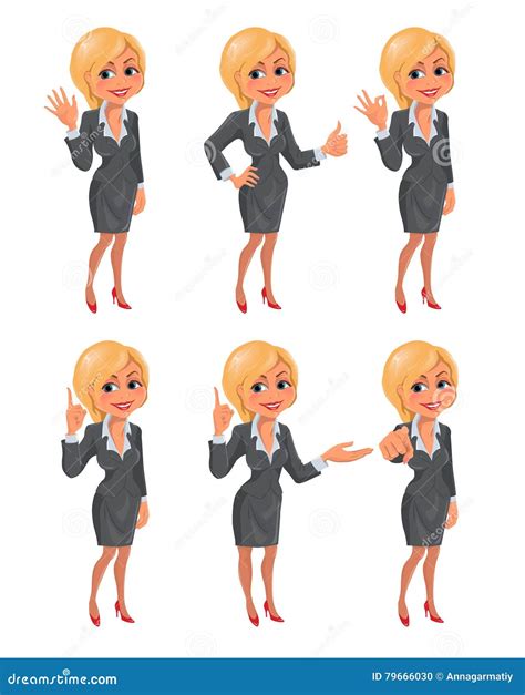 Cartoon Blond Business Woman Gestures Set Stock Vector - Illustration of figure, okay: 79666030