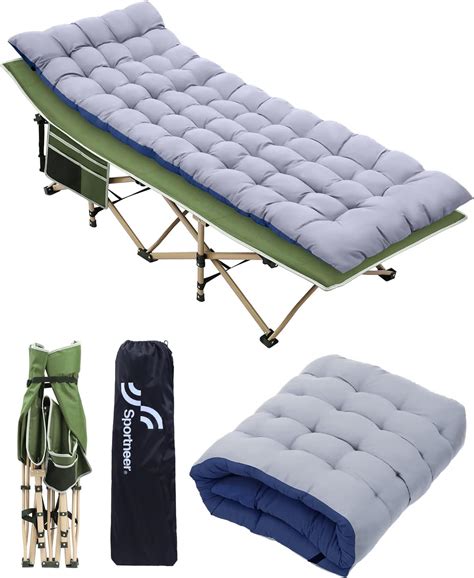 Sportneer Camping Cot for Adults with Mattress, Portable Camping Bed Comfortable Folding ...