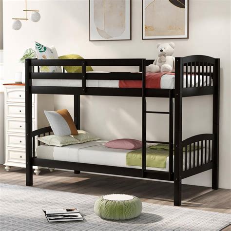 Qualler Bellmead Espresso Twin Over Twin Bunk Bed with Ladder BLE000066P - The Home Depot