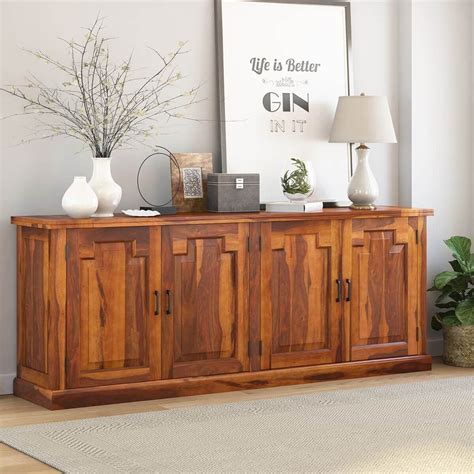 Benbow Rustic Solid Wood 4 Door Extra Long Sideboard Cabinet | Long sideboard cabinet, Long ...