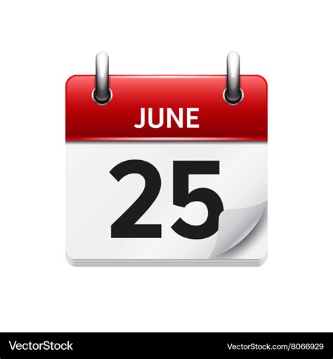 June 25 flat daily calendar icon date Royalty Free Vector