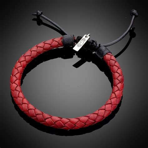 Red & Black Woven Leather Bracelet Mens Accessories Bracelet, Bracelets ...