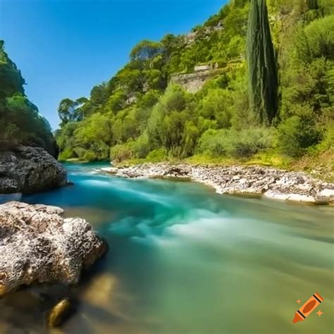 Serene mediterranean river scenery