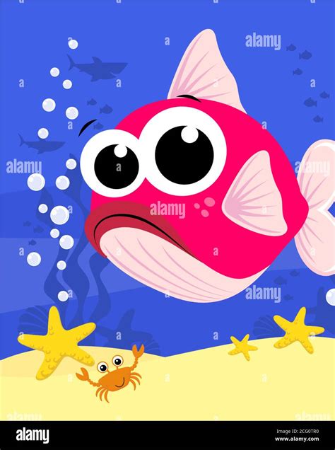 cute baby fish cartoon illustration with bubbles and under the sea ...