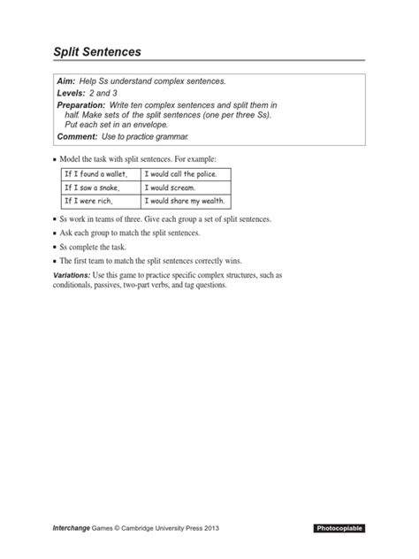 Interchange4 Level2to3 Split Sentences Game | PDF