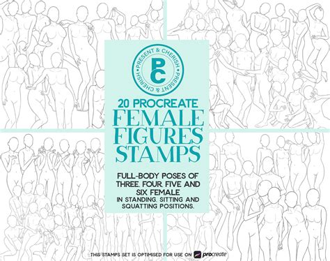 Procreate Female Figures Stamps. Full Body Poses of 3 4 5 - Etsy