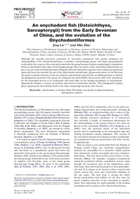 (PDF) An onychodont fish (Osteichthyes, Sarcopterygii) from the Early Devonian of China, and the ...