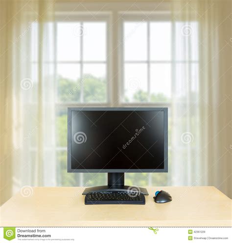 Plain Office Desk With Monitor With Window Stock Photo - Image: 42361229