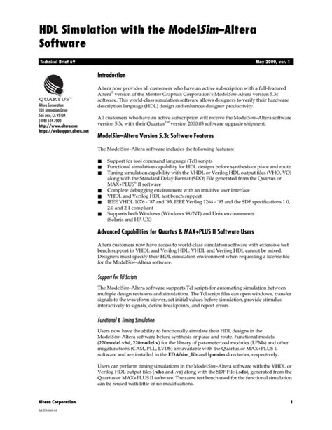 HDL Simulation with the Model Sim –Altera