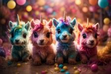 Cute Fluffy Multi-colored Unicorns Free Stock Photo - Public Domain Pictures