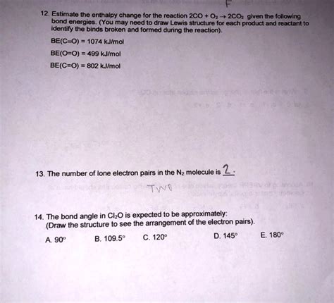 SOLVED: 12. Estimate the enthalpy change for the reaction 2CO + O2 ...