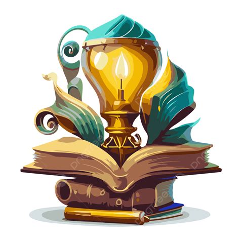 Lamp Of Knowledge, Sticker Clipart Book With A Light Bulb On It With A Colorful Leaf And Flower ...