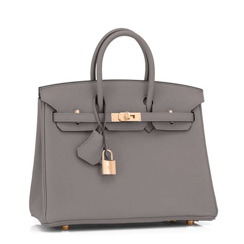 Hermes Birkin 25cm Etain Tin Grey Rose Gold Hardware Bag - Chicjoy