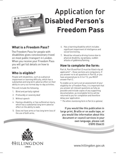 Freedom Pass Application Form PDF | PDF | Disability | Learning Disability