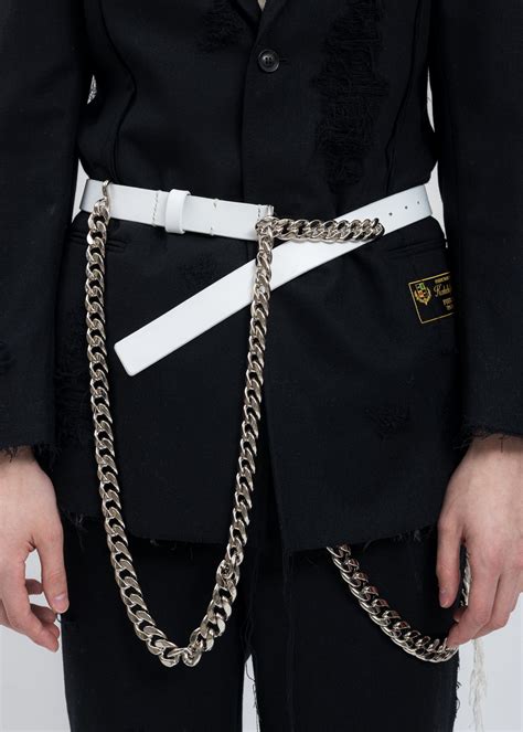 White WALLET CHAIN BUCKLE Leather Belt – 017 Shop