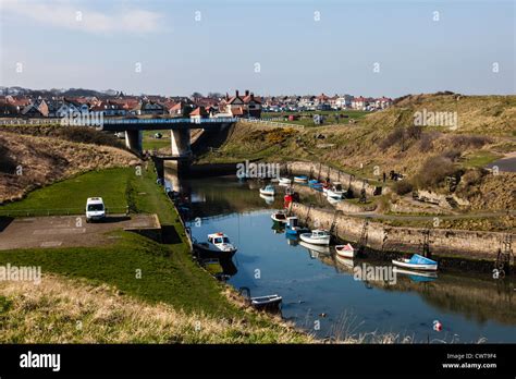 The tiny Harbour at Seaton Sluice, Northumberland, Uk, with the sand ...